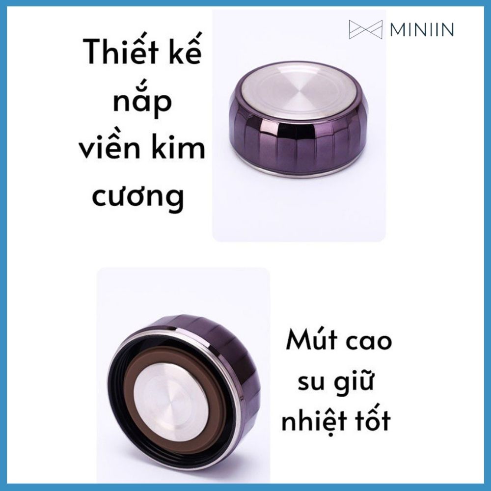 Bình Giữ Nhiệt Kim Cương Inox 304- Chống Rỉ Set, Nắp Đậy Chặt, Giữ Nhiệt Nóng Lạnh Tốt 6- 8h, Quai Đeo Chắc Chắn, Thiết Kế Sang Trọng, Màu Sắc Thanh Lịch, Tiện Lợi, Pha Lọc Trà, Hàng Chính Hãng MINIIN