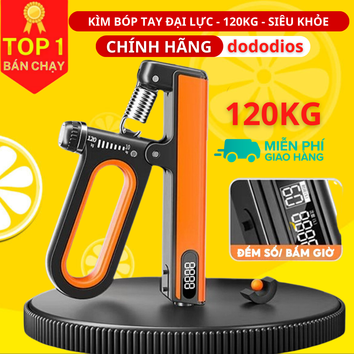 Màu CAM - Kìm Bóp Tay 120kg Super Cải Tiến Kháng Lực Có Đếm Số Đếm Giờ Điện Tử Dụng Cụ Tập Gym Tại Nhà Hàng Chính Hãng dododios