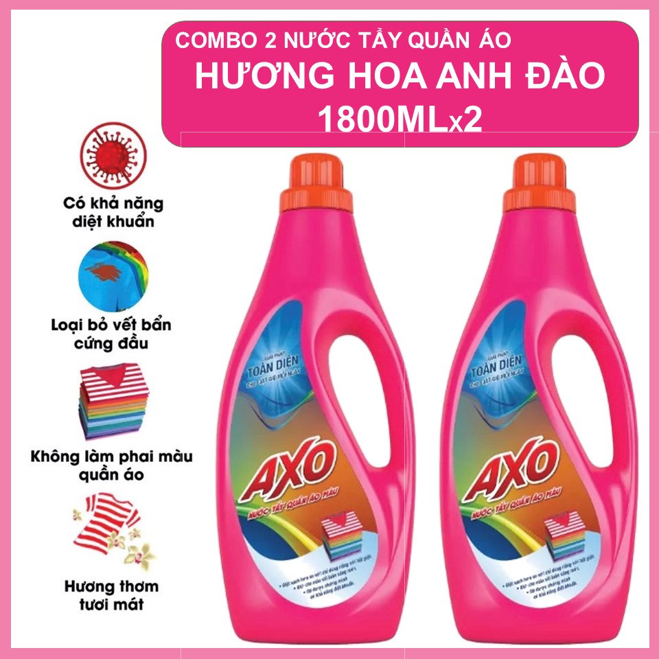 COMBO 2 Nước Tẩy Quần Áo Axo Hương Hoa Anh Đào 1.8L X2