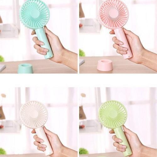 Quạt mini cầm tay tích điện tiện lợi kèm cáp sạc và pin có tặng chân đế giữ quạt để bàn gồm 3 chế độ gió siêu mát