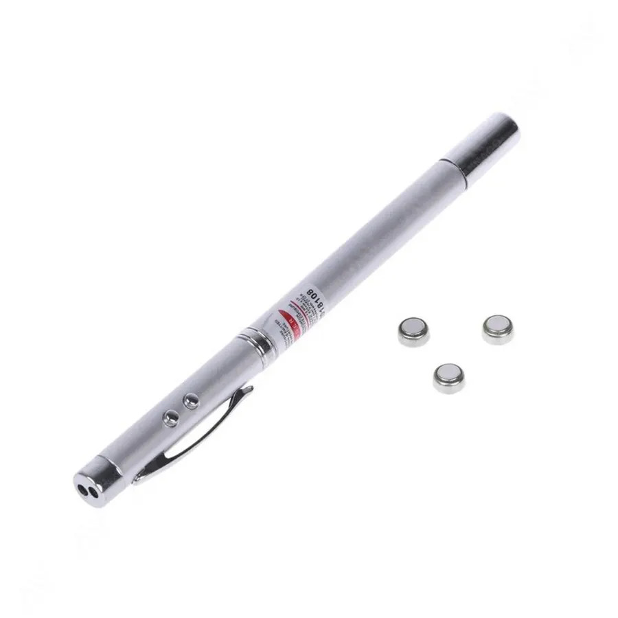 Bút Laser Trình Chiếu 5 Chức Năng Trong 1 Vỏ Kim Loại Mạ Màu Bạc Hộp Thiếc Tặng Kèm 3 Pin - HENRYSA