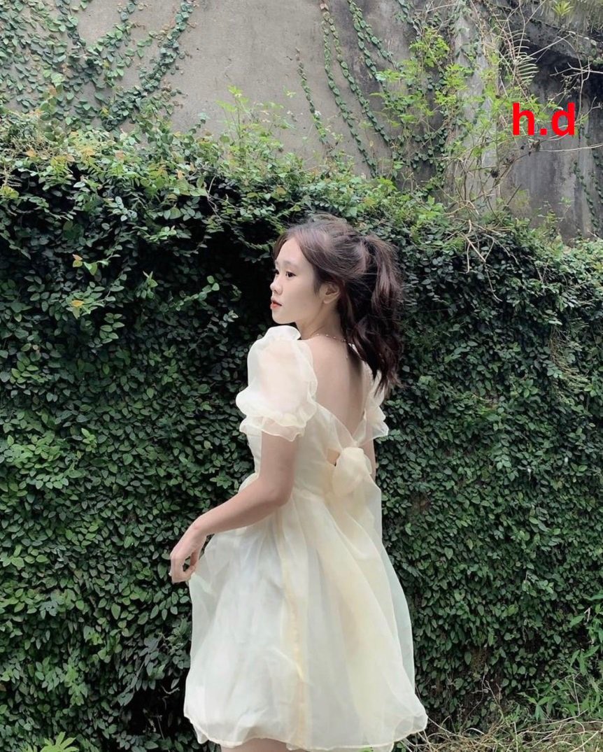 Váy công chúa dáng xòe cổ vuông nơ sau siêu đẹp hàng 2 lớp