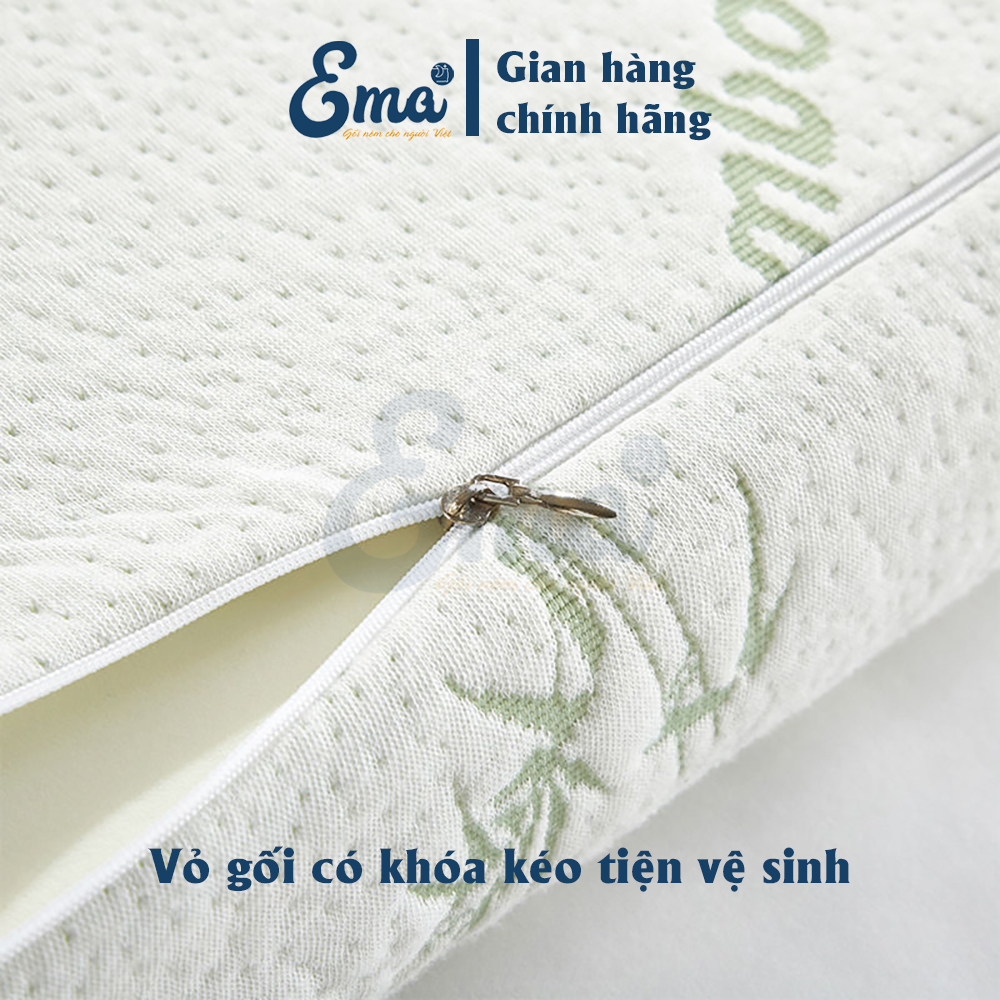 Gối ngủ cao su non vỏ sợi tre kháng khuẩn cao cấp cho người lớn EMA - Phong cách Nhật Bản - Chống đau mỏi cổ vai gáy, ngủ ngáy - KT 50x30x10cm