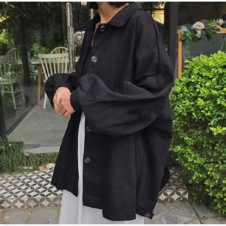 Hình ảnh Áo Sơ Mi Kaki Phối 1 Túi Form rộng Unisex Nam/Nữ Phong Cách Hàn Quốc Ulzzang vải kaki phong cách Hàn Quốc thời trang cho nam nữ