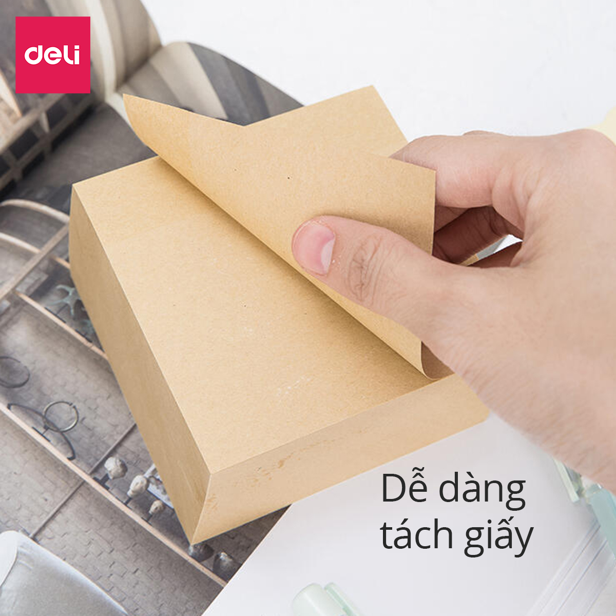 Giấy nhắn văn phòng 400 tờ/tệp Deli - Màu nâu - Giấy note, giấy nhớ học sinh - 21515