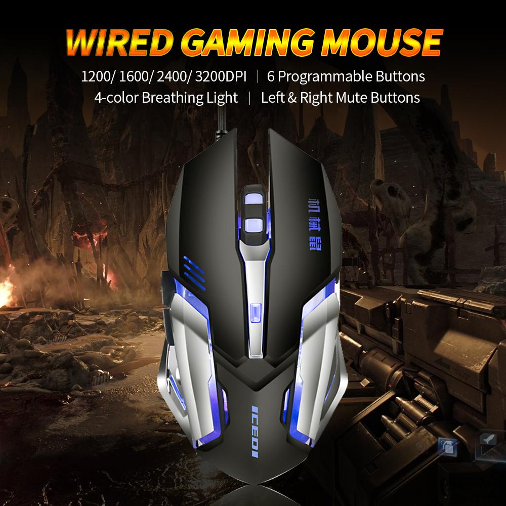 Chuột chơi game 3200 DPI có dây 4 mức DPI có thể điều chỉnh / 6 nút có thể lập trình / Đèn thở 4 màu /