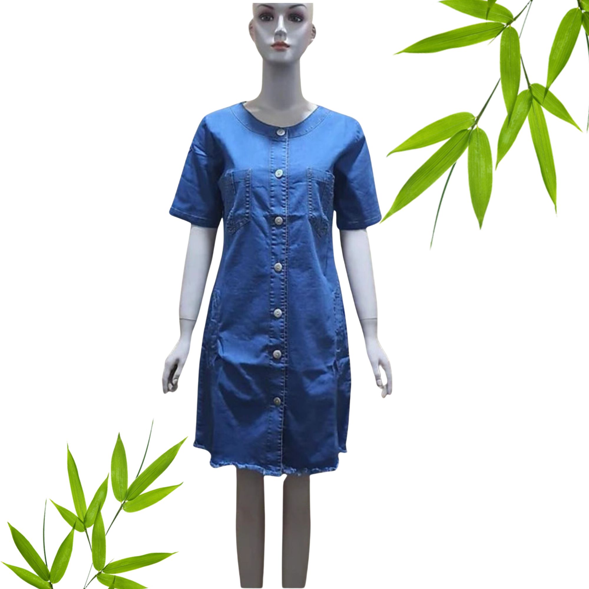 Đầm Denim Suông Lai Tua Rua chất denim dày dặn,mềm và co giãn tốt dễ mặc. Đầm thích hợp đi chơi,đi làm công sở hoặc những buổi tiệc nhỏ