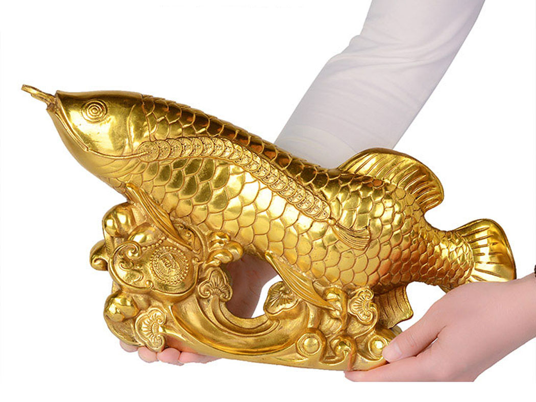 Tượng linh vật cá chép hóa rồng cưỡi gậy như ý bằng đồng thau phong thủy