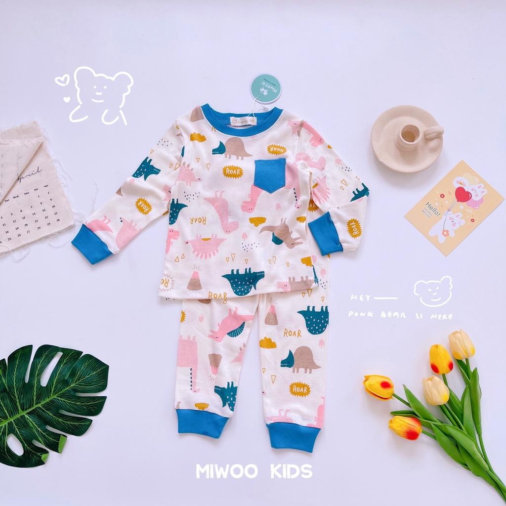 Bộ Dài Cotton Borip Miwoo Kids In Họa Tiết Có Viên Quần Bo Ống Size 7-20kg