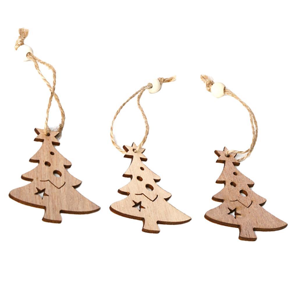 3pcs Unfinished Wooden Slices Cutout Pendant Xmas Decor