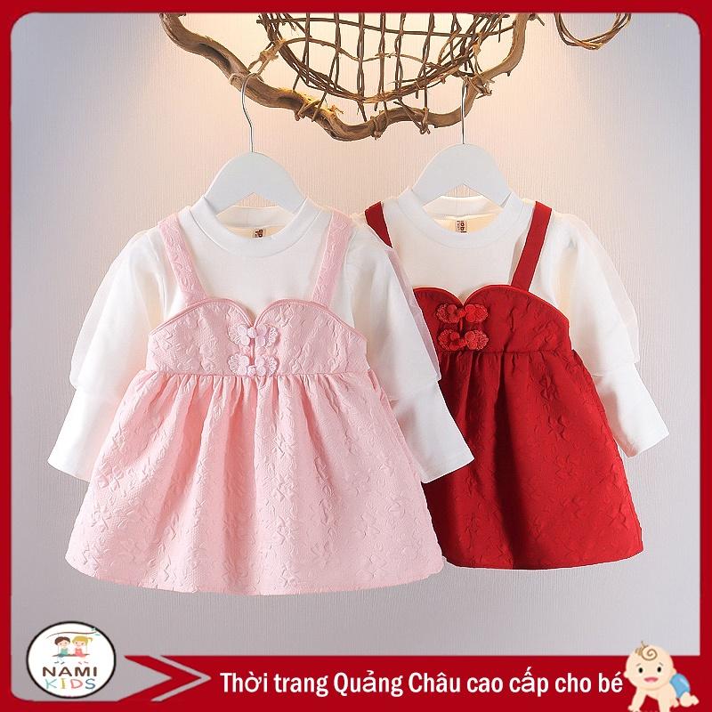 [79T:H15] Váy đầm tay bồng họa tiết nổi dễ thương cho bé gái hàng quảng châu