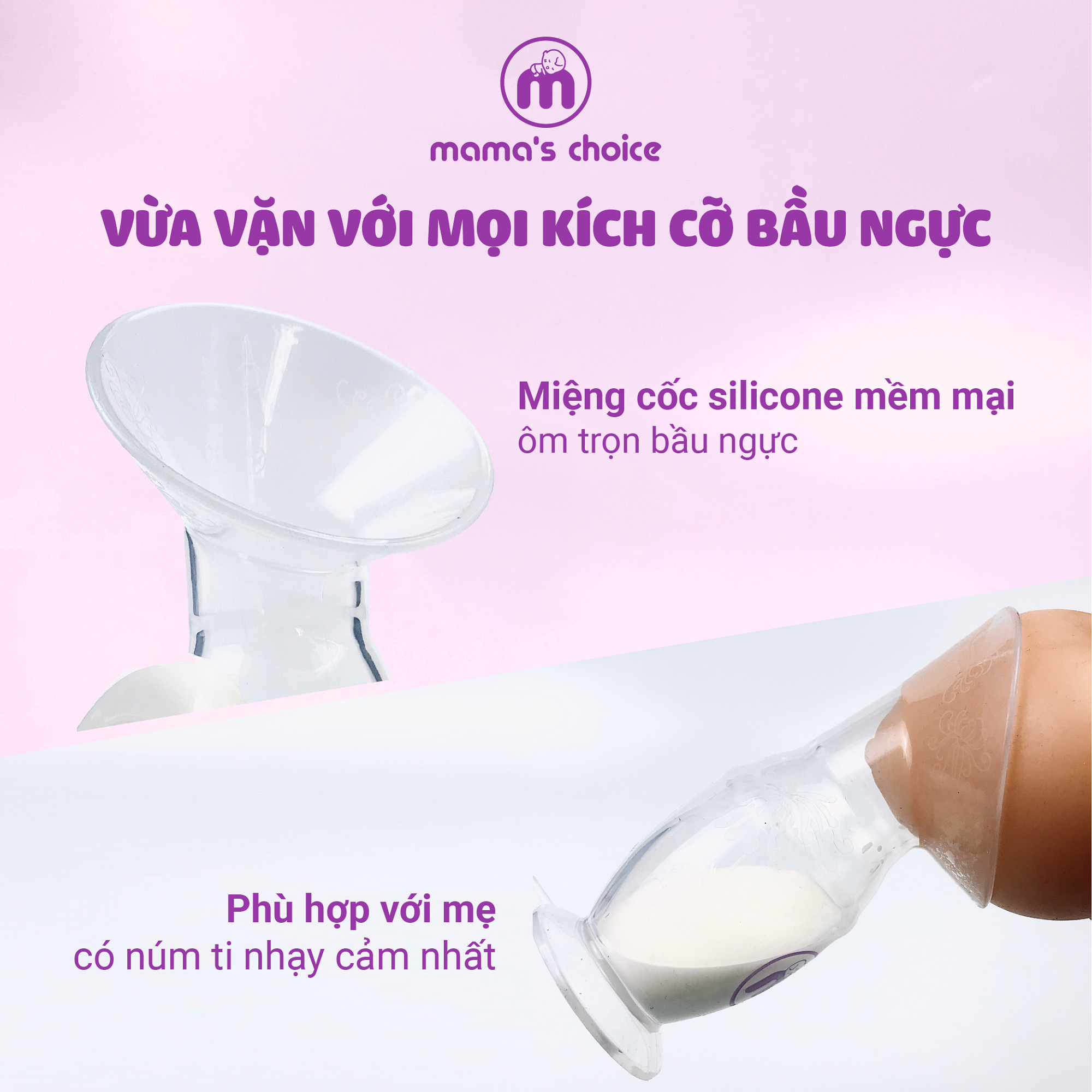 Combo Bình Trữ Sữa Mama's Choice, Cốc Hứng Sữa Rảnh Tay, Chổi Cọ Bình Sữa Và Núm Ti Silicone Mama’s Choice, Giá Siêu Hời