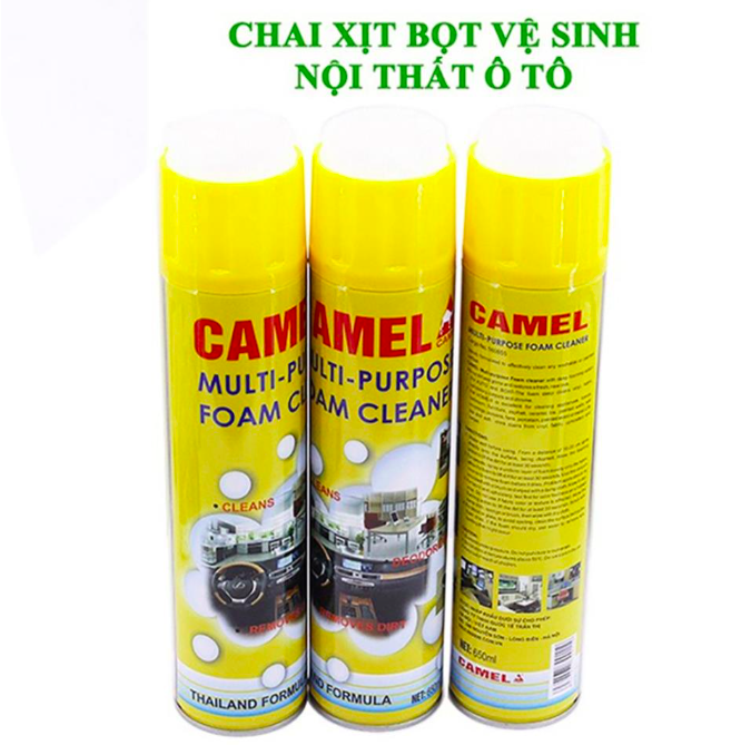 Dung dịch vệ sinh nội thất ô tô, xịt bọt vệ sinh đa năng CAMEL FOAM CLEANER cho nội thất, ghế da, trần nỉ ô tô.