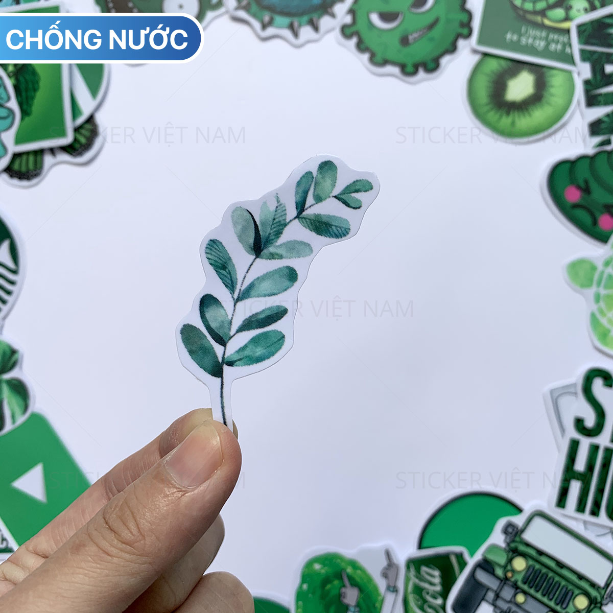 Sticker Màu Xanh Lá Green - Chất Liệu PVC Chất Lượng Cao Chống Nước - Kích Thước 4-8cm