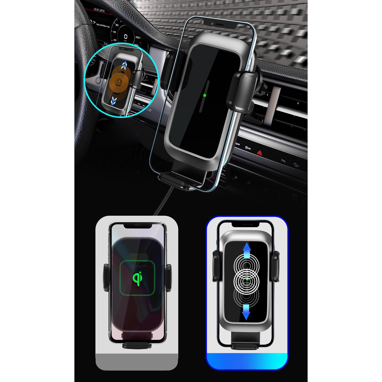 Practical Intelligent Wireless Car Charger Car Mount Fast-Charging Pallet Phone Holder for Smartphones Driving Dashboard Air Vent Trips Black