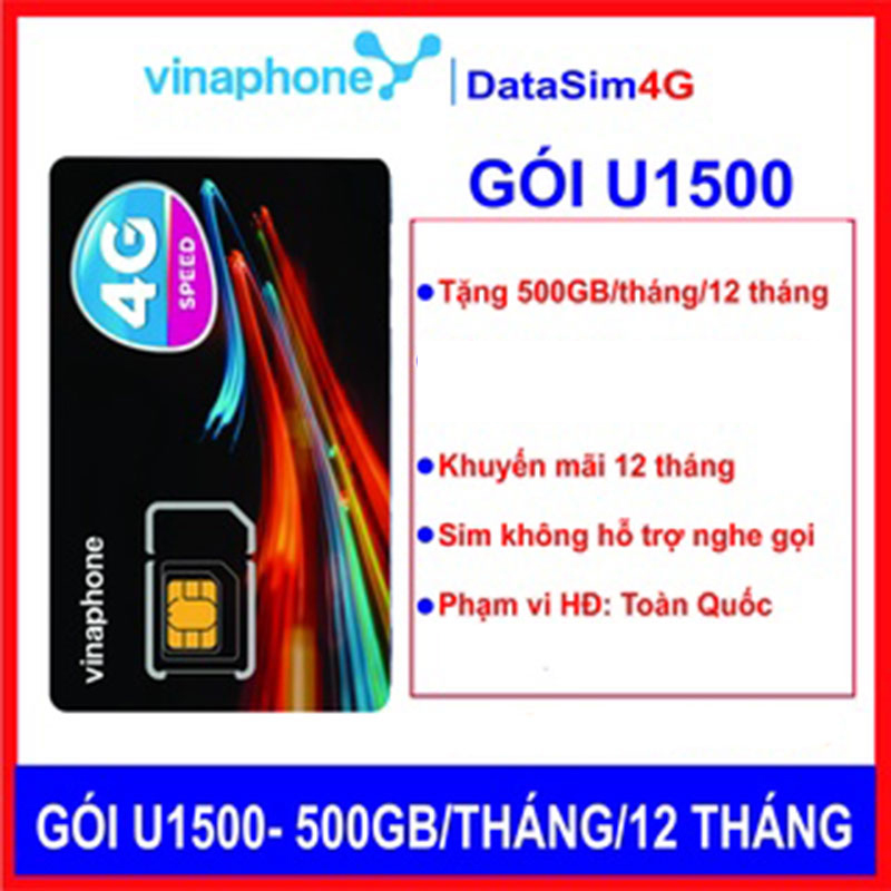 Sim 4G Vinaphone Trọn Gói 12 Tháng – U1500 – Tặng 500GB/tháng Trọn Gói 1 Năm hàng chính hãng