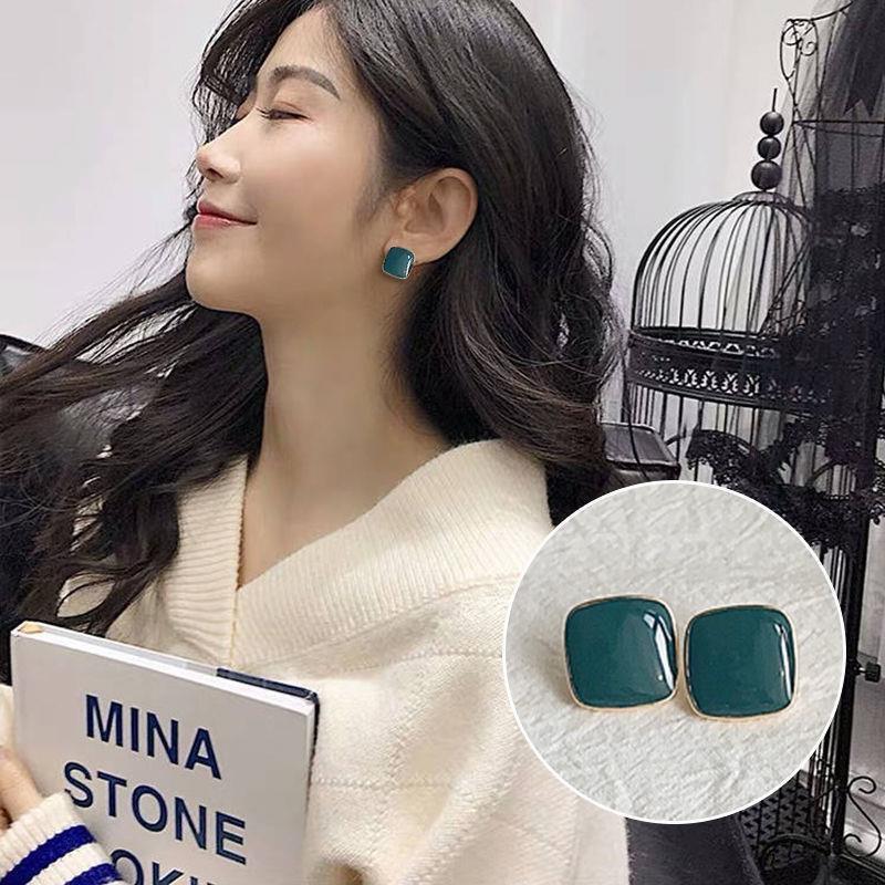 Bông Tai Khuyên Tai Nữ Phong Cách Retro Hình Vuông Nhiều Màu Sắc Đơn Giản Đẹp Ring House