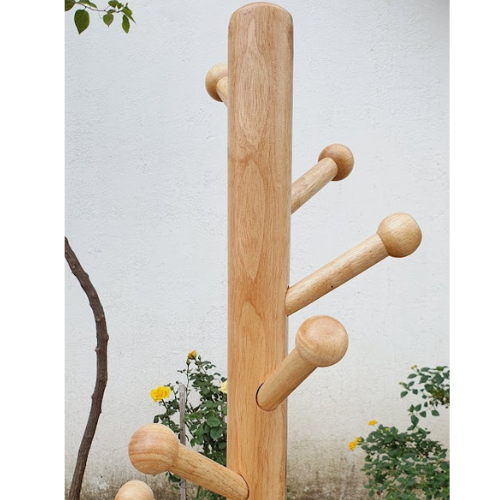 Cây treo đồ chân mâm tròn bằng gỗ cao su - giá treo đồ bằng gỗ cao su thiên nhiên chịu tải trọng 30kg