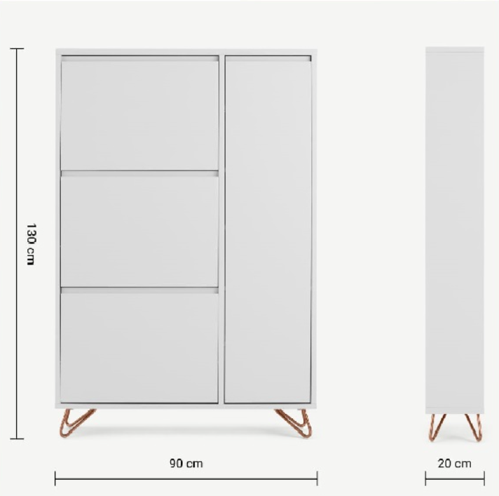Tủ giày xoay 3 hộc 1 cánh cửa mở Juno Sofa KT Ngang 90 x Sâu 25 x  Cao 130cm