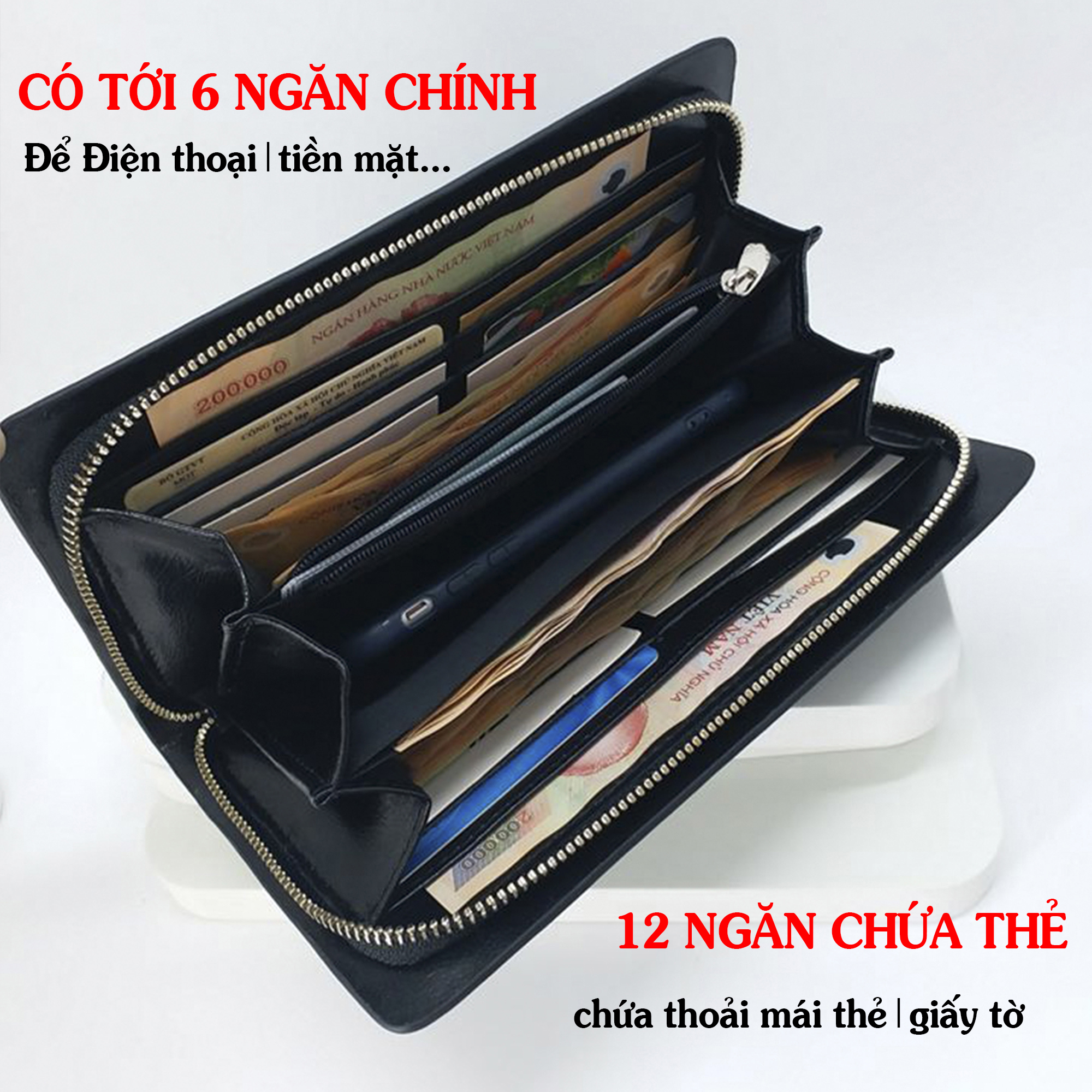 Ví dài cầm tay da bò Mill cao cấp Bụi Leather C104 - Bảo hành 12 tháng