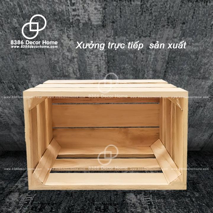 Thùng gỗ Pallet đựng đồ đa năng, trang trí homestay, Kệ decor đa năng gỗ thông mới, nhiều kích thước