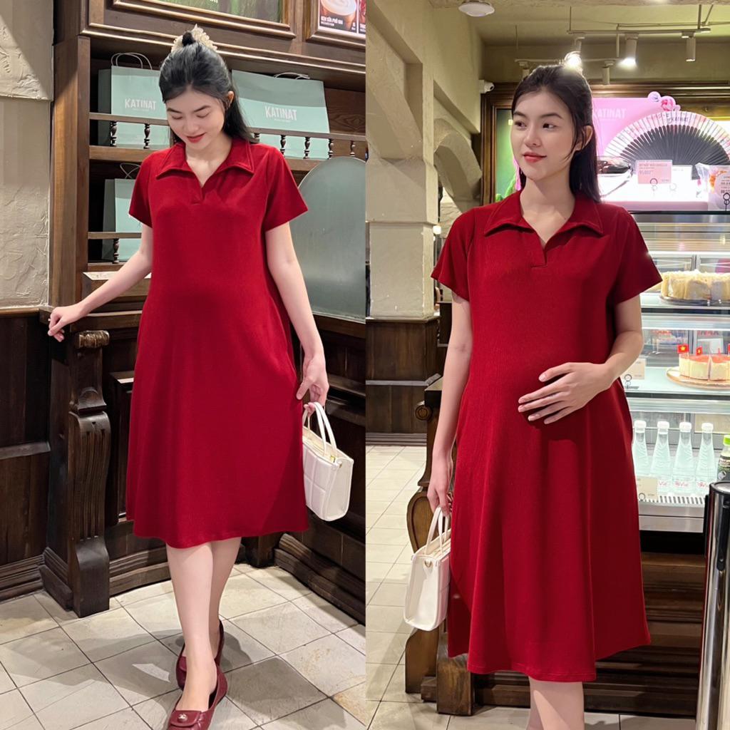 Đầm bầu Polo thun tăm dáng dài trẻ trung, năng động đi làm, đi chơi Nữ  Women - Hồng