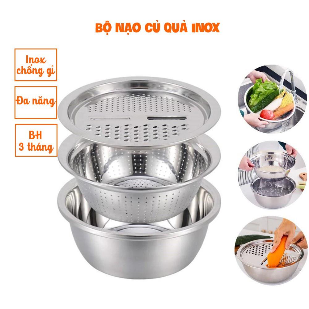 Bộ bào nạo rau củ 4 trong 1 kiêm rổ và chậu inox 304 cao cấp đa năng siêu sắc