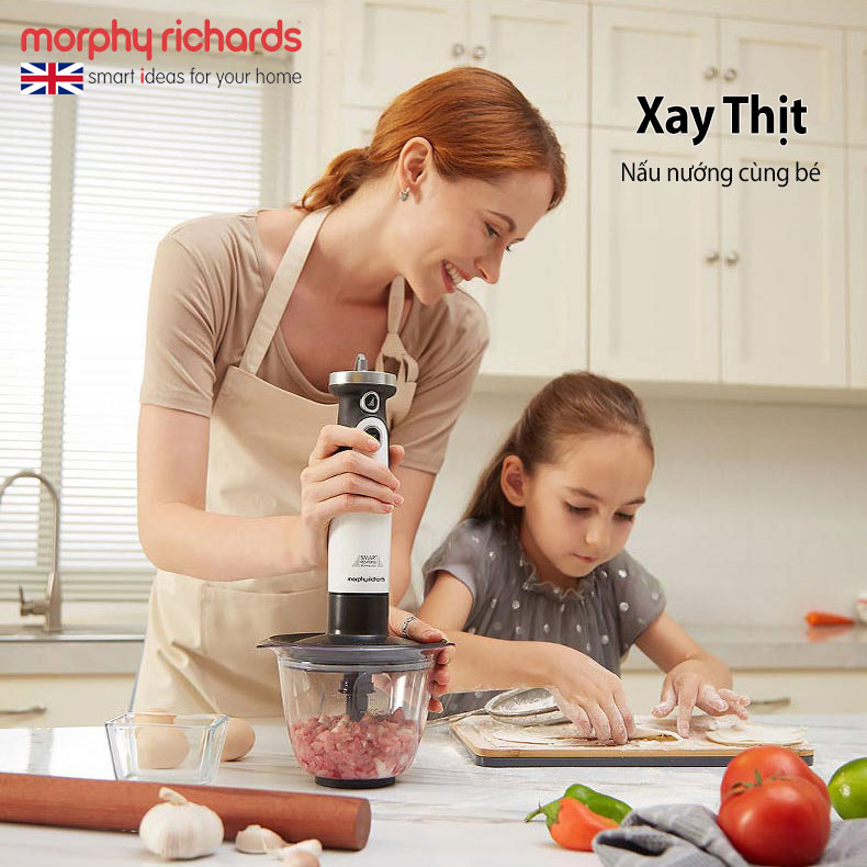 Máy xay cầm tay Morphy Richards MR6006, 4 trong 1, sinh tố, đánh trứng, bóc tỏi và xay thịt, hàng chính hãng