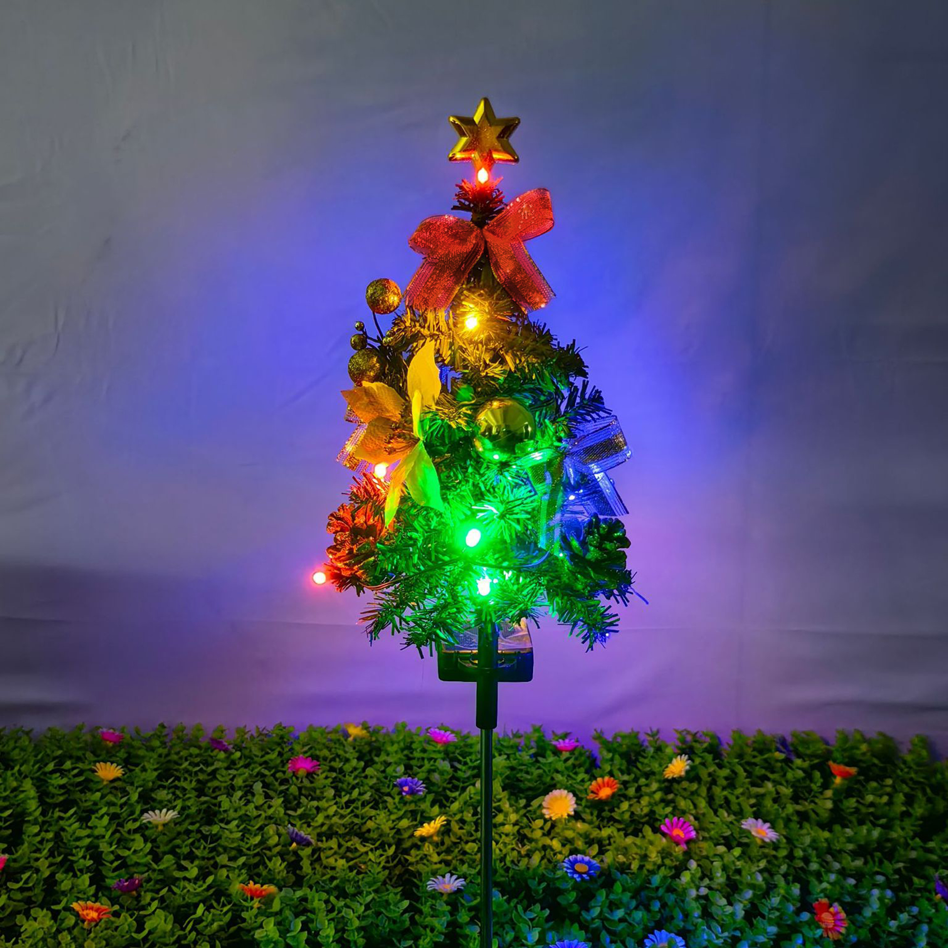 Đèn trang trí năng lượng mặt trời cây thông Noel thắt nơ, tiết kiệm điện, bóng siêu sáng, chống thấm nước - DA3164
