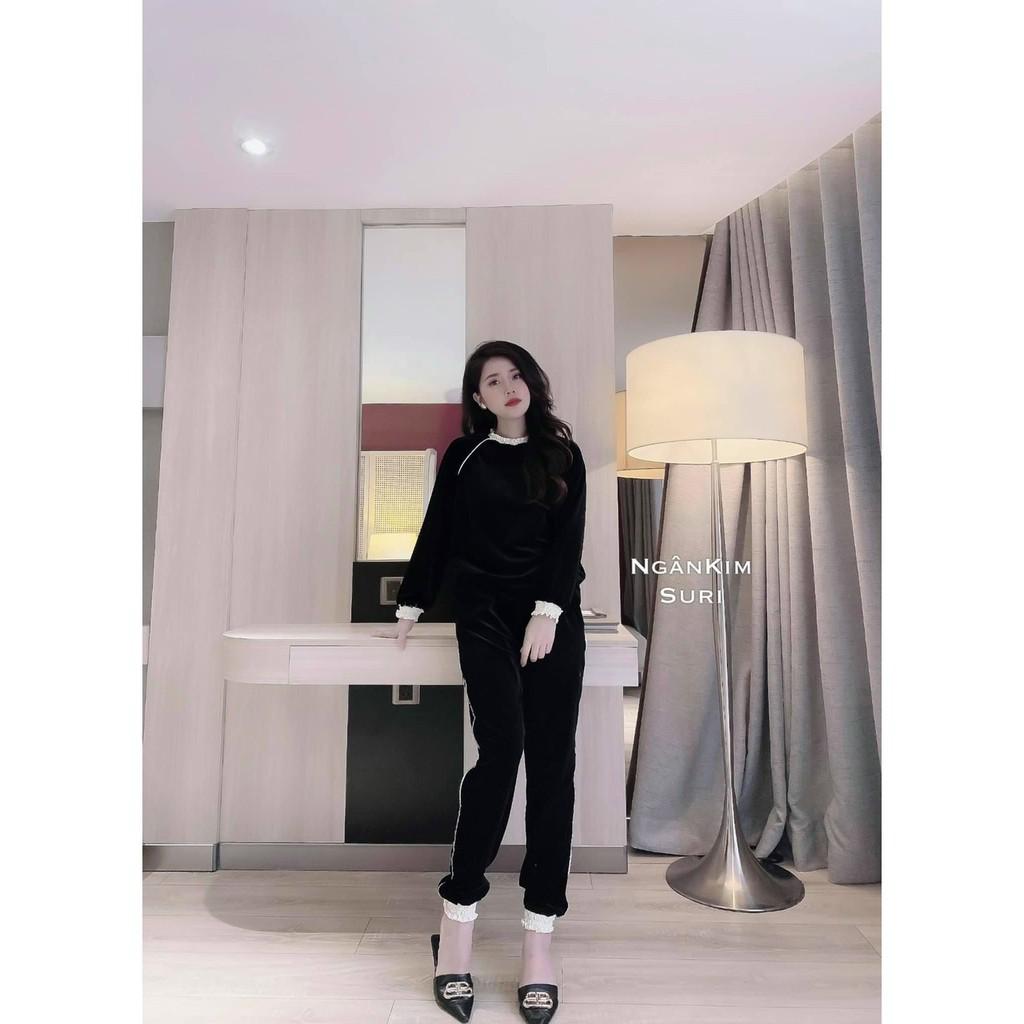 bộ đồ nữ thu đông chất nỉ nhung bo viền xinh xắn coco land ulzzang