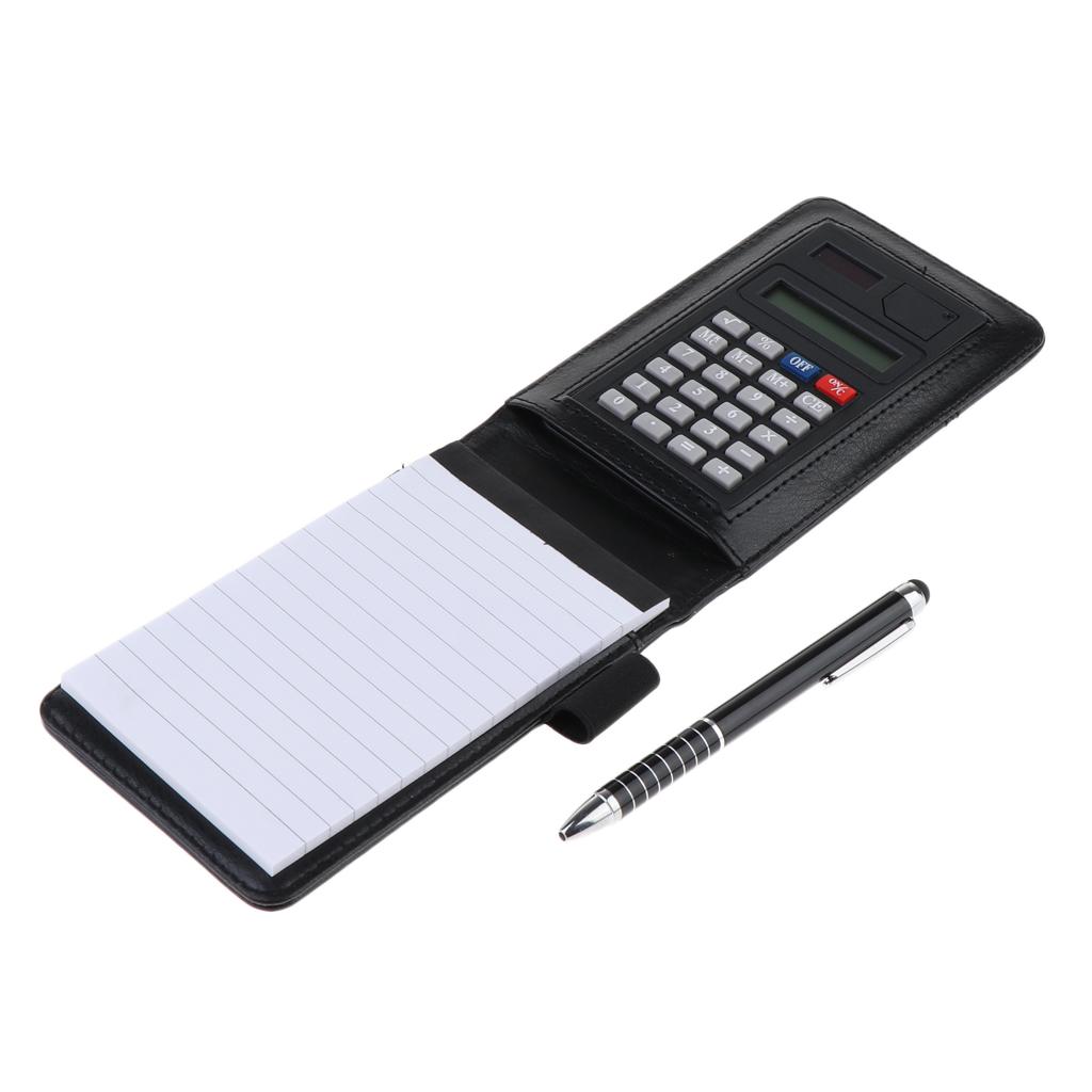 A7 Leather Waterproof Hardcover Notes Book with Calculator+Ballpen Black