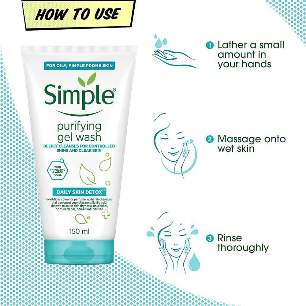 Sữa rửa mặt SIMPLE Purifying Gel Wash kiềm dầu, ngừa mụn hiệu quả - cho da dầu mụn 150ml