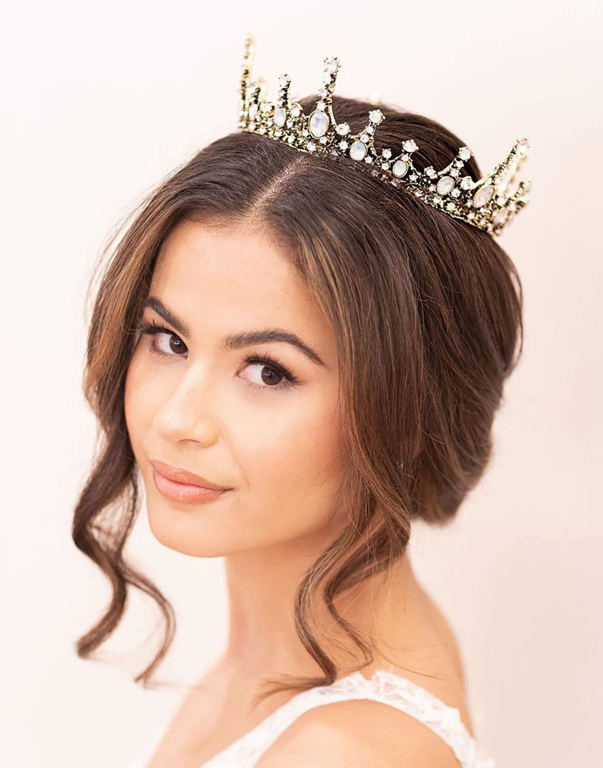 Queen Crown - Vương miện công chúa cổ điển, bóng cưới Halloween Opal Trang phục Phụ kiện tóc