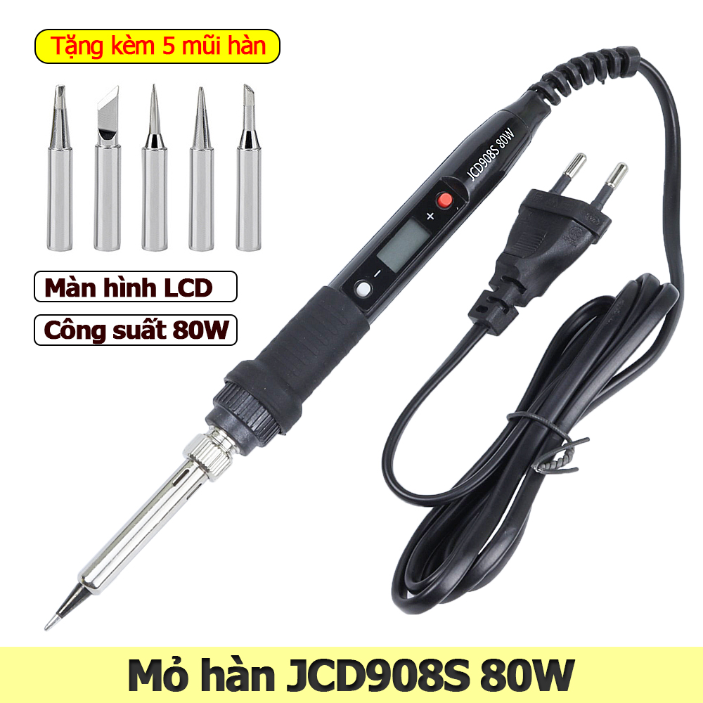 Mỏ hàn thiếc JCD 908S 80W có điều chỉnh nhiệt độ màn hình LCD +5 mũi hàn