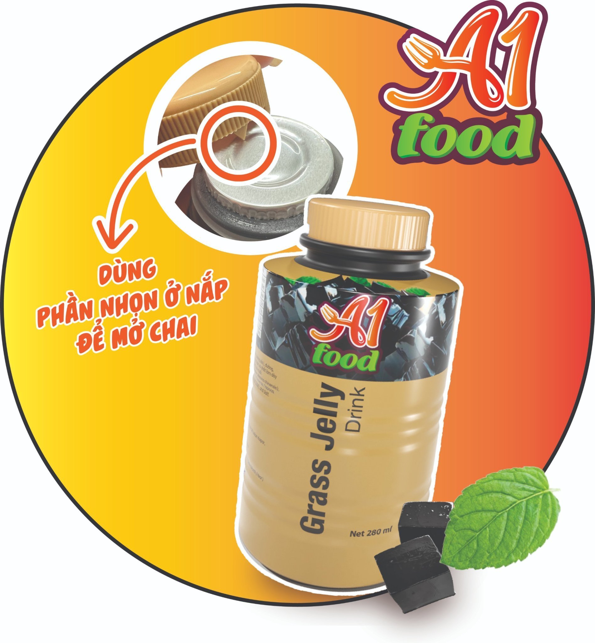Lốc 6 chai thức uống sương sáo thanh mát kèm thạch A1 Food Grass Jelly Drink 280ml - Nhập khẩu Malaysia