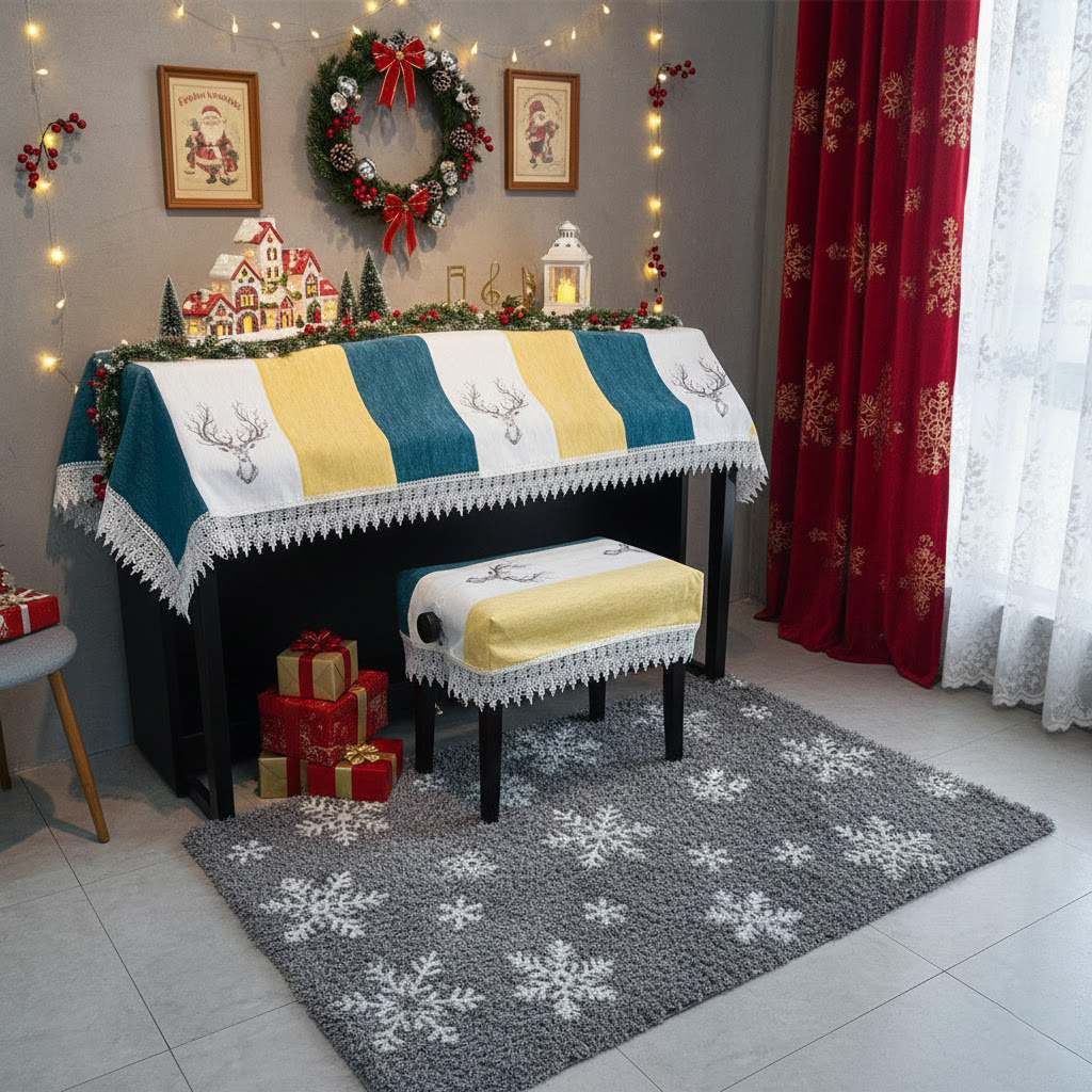 Khăn phủ đàn piano cơ đàn piano điện tử 88 phím trang trí năm mới Tết giáng sinh noel sang trọng cao cấp - Hàng chính hãng