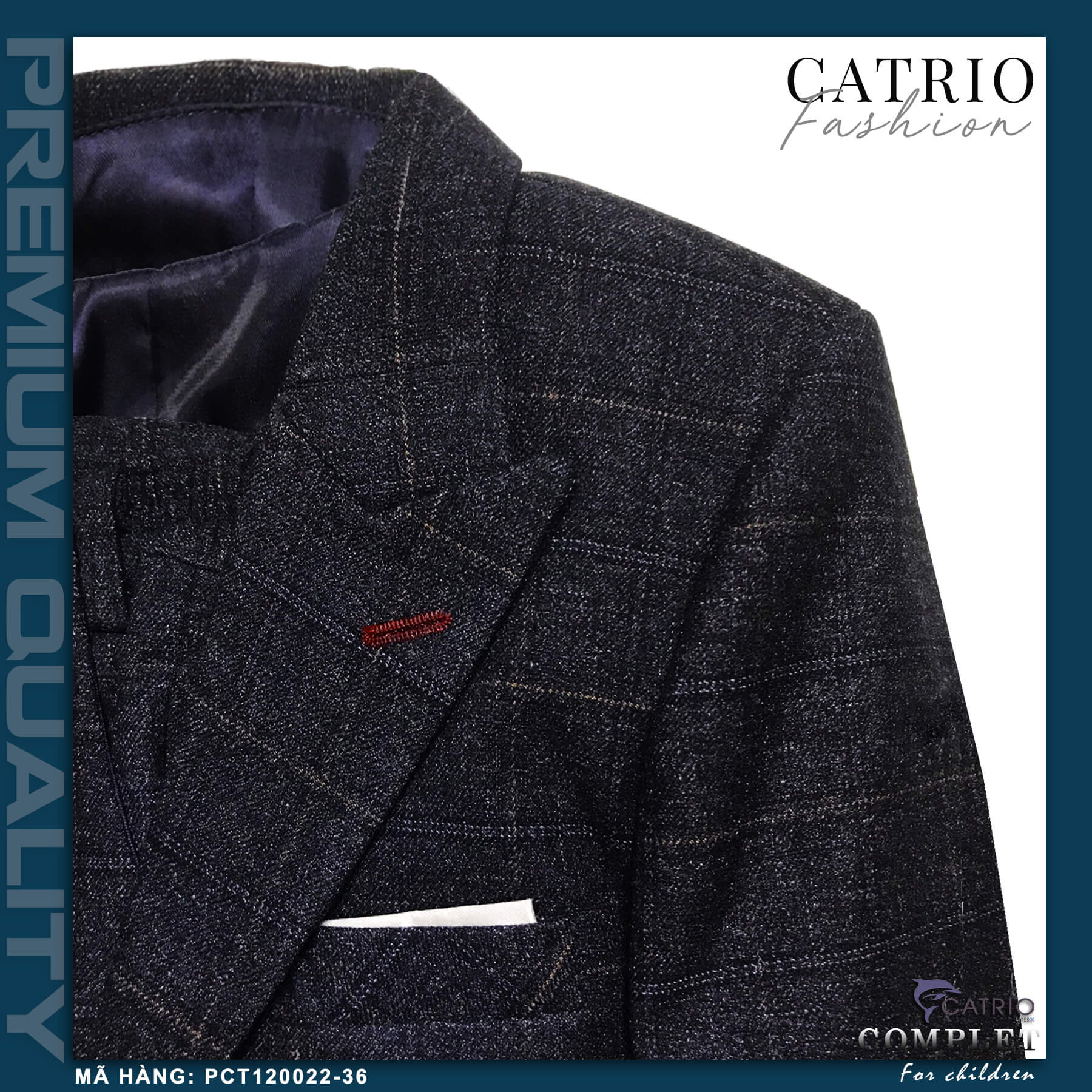 ÁO VEST TRẺ EM CATRIO MÃ PCT120022/36 là áo đờ mi bé trai, áo vest dạ hội biểu diễn của trẻ em 8 tuổi và 11 tuổi làm từ vải dạ cao cấp, mềm mượt mà xanh kẻ chìm rất đẹp khi kết hợp với quần jean, quần kaki phù hợp bé diện Tết
