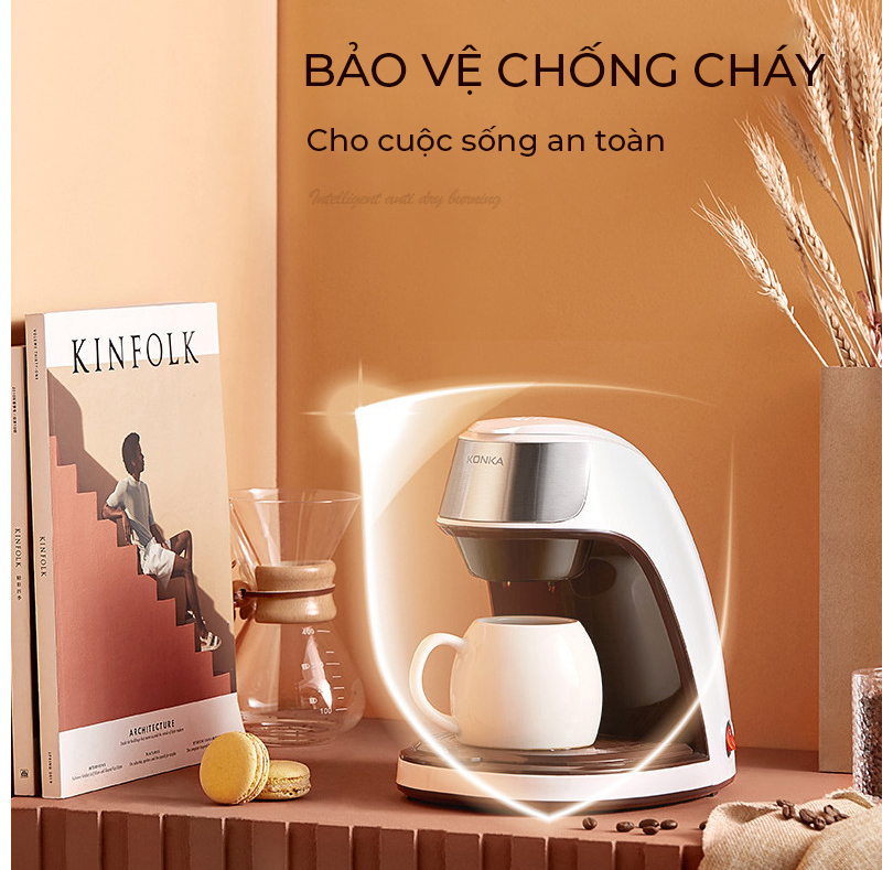 Máy Pha Cafe Cà Phê Pha Trà Tự Động  Tặng Cốc Sứ KONKA KCF-CS2 - Hàng Nhập Khẩu