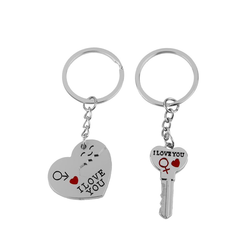 1 Pair Alloy Love Smile Key Heart Shape Pendant Keyring Keychain Set