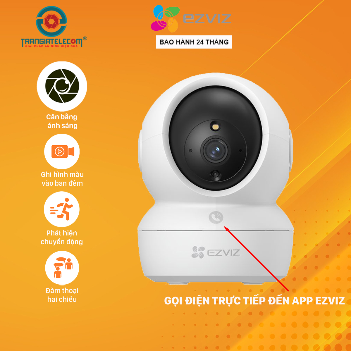 Camera Wifi Trong Nhà Ezviz H6C PRO 2K+ 4MP Gọi Điện, Màu Ban Đêm - Hàng chính hãng