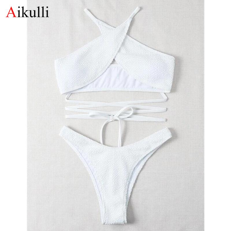 Gợi Cảm Sườn Criss Cross Dây Bikini Đồ Bơi Cho Nữ Đồ Bơi 2021 Brasil Bikini Bộ Đẩy Lên Áo Tắm Nữ Đi Biển
