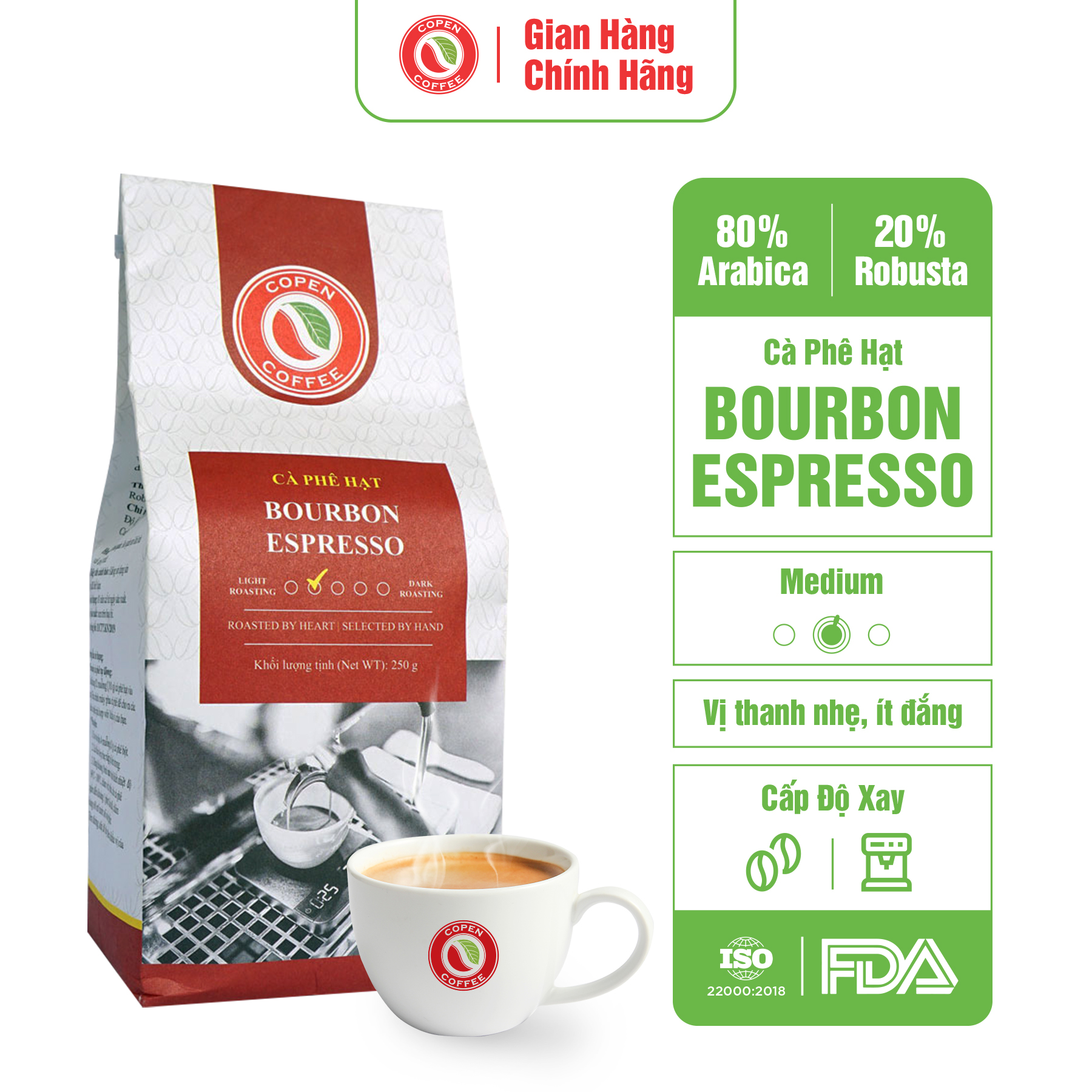 Cà phê hạt Copen coffee Bourbon Espresso gói 250 gram (Nguyên Hạt)