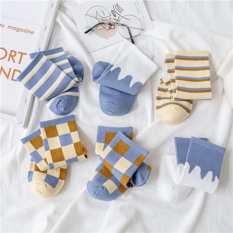 Combo Tất nữ thời trang trẻ trung nhiều màu sắc hoạ tiết caro dễ thương và ngắn cổ bèo họa tiết mặt cười-TO68