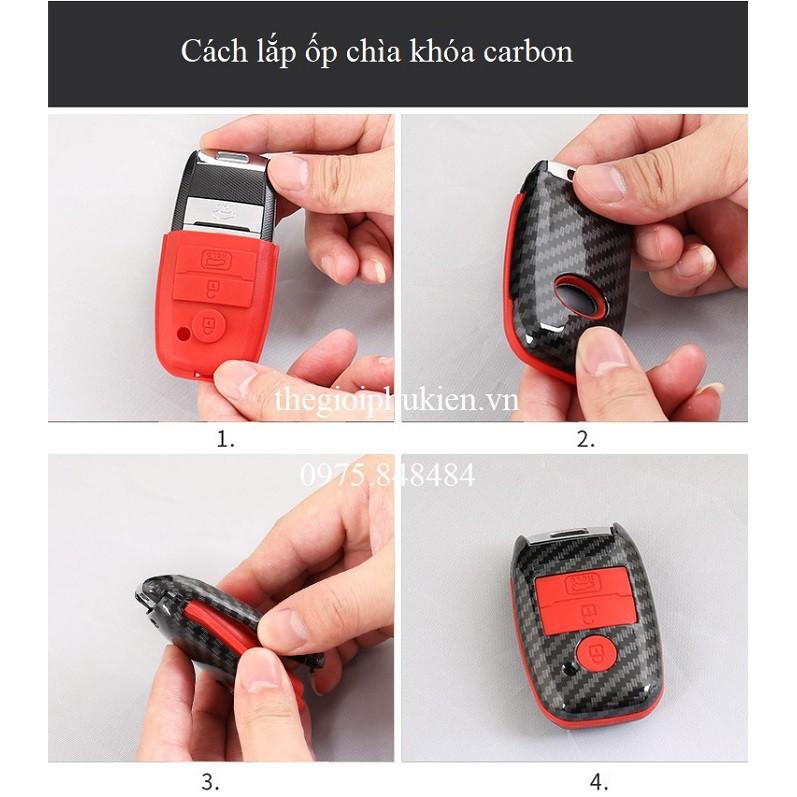 Ốp chìa khóa carbon bọc, bảo vệ chìa khóa dành cho xe Kia Cerato, K3, Sedona,…kèm móc đeo INOX