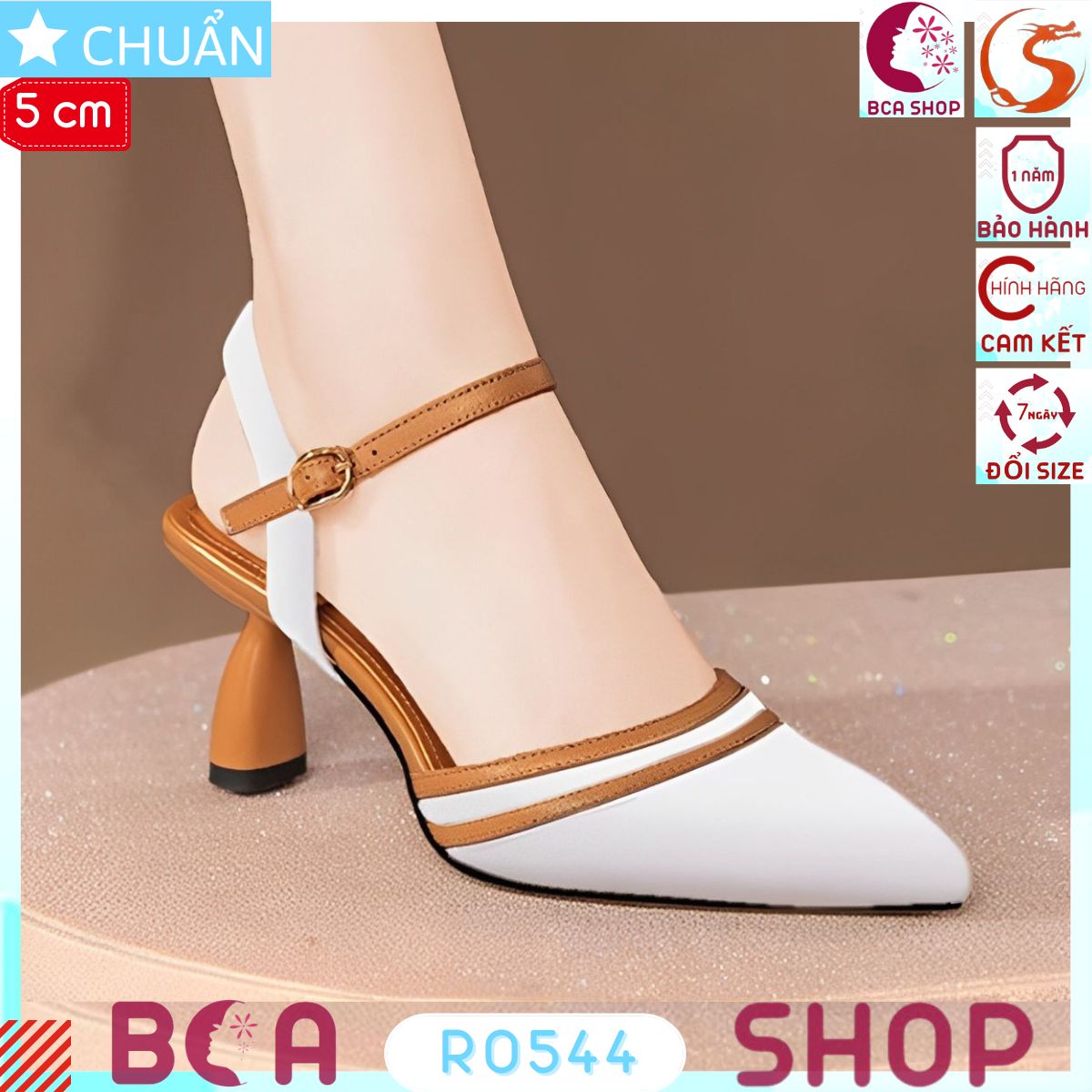 Giày cao gót nữ màu trắng RO544 ROSATA tại BCASHOP phối màu sành điệu và thời trang, gót dấu phẩy độc đáo và lạ mắt
