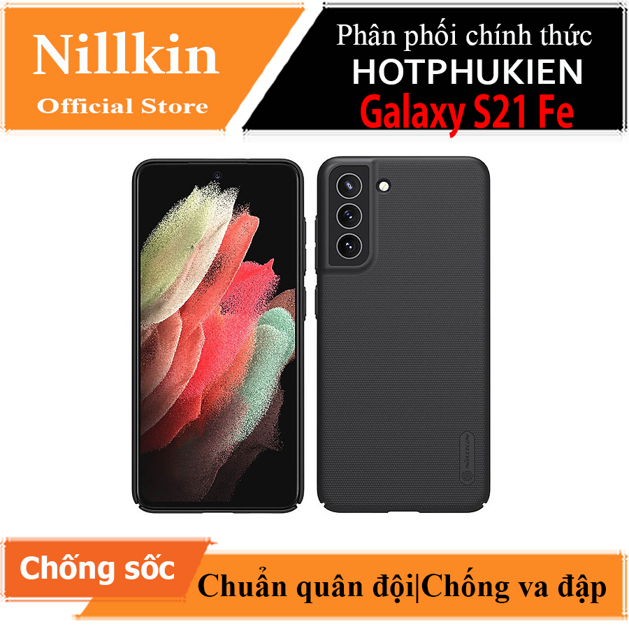 Ốp lưng sần chống sốc cho Samsung Galaxy S21 FE mặt lưng nhám hiệu Nillkin Super Frosted Shield (Tặng kèm giá đỡ điện thoại) - hàng nhập khẩu