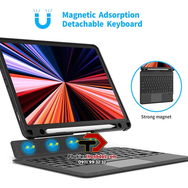 Bao da bàn phím kèm TrackPad cho iPad Air 5 10.9 inch 2022 chính hãng WIWU Mag Touch IPad Keyboard, có thể tháo rời, có đèn LED - Hàng chính hãng