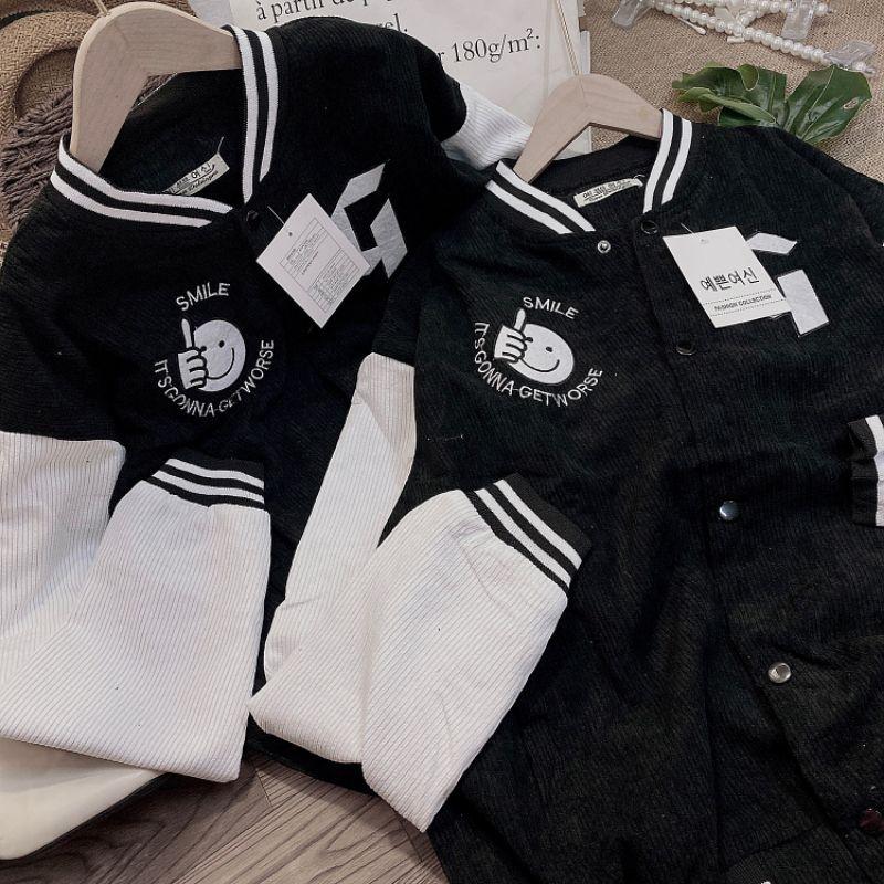 Áo Khoác Bomber Unisex Thêu G mặt cười chất nhung tăm 2 lớp thêu trước sau
