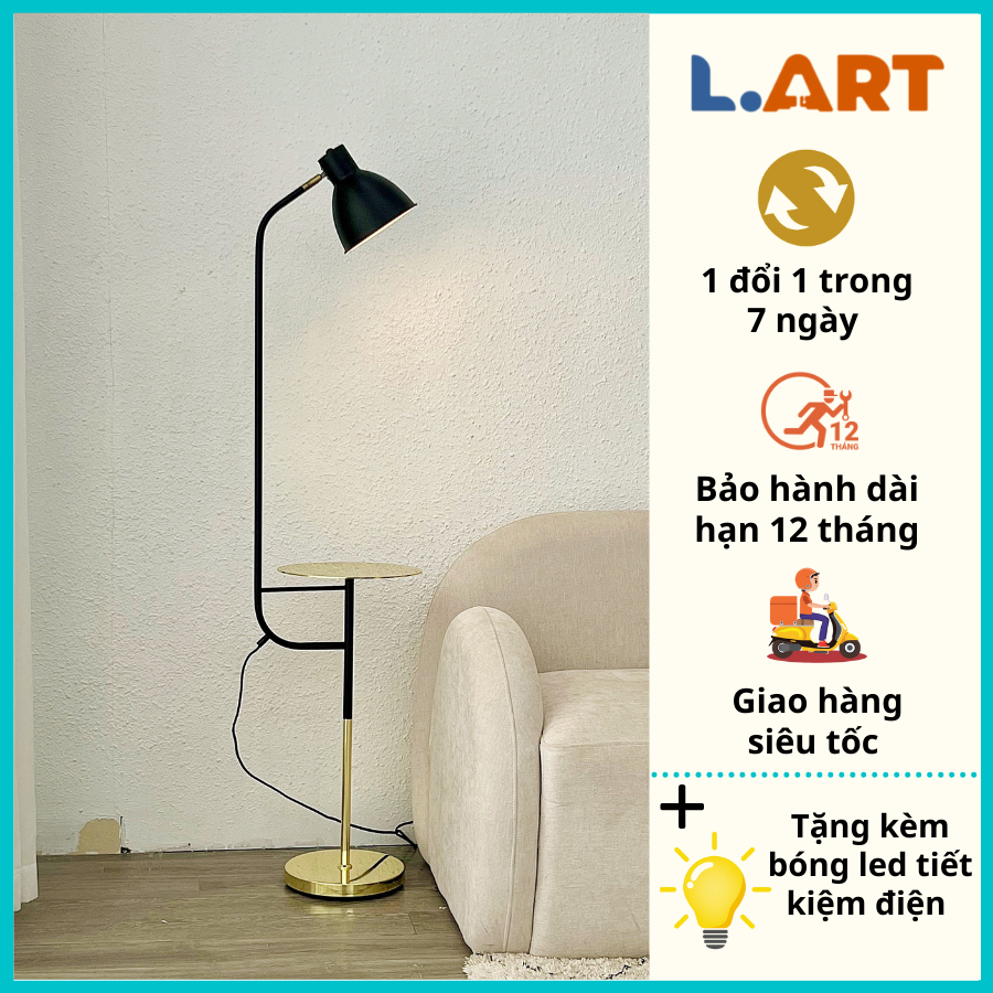 Đèn cây đứng màu đen - vàng kèm bàn phong cách Châu Âu DCLA008