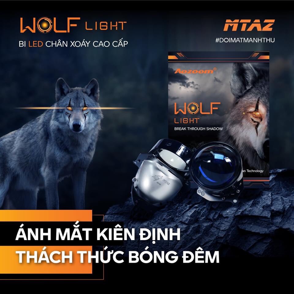 Bộ Đèn Bi Led Aozoom Chân Xoáy WOLF Light Chính Hãng , Siêu Sáng Đủ Phụ Kiện